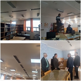 عملیات تعویض لامپ های کتابخانه مرکزی